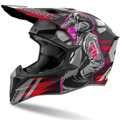 CASCO AIROH WRAAAP CYBER NEGRO MATE GRIS ROJO