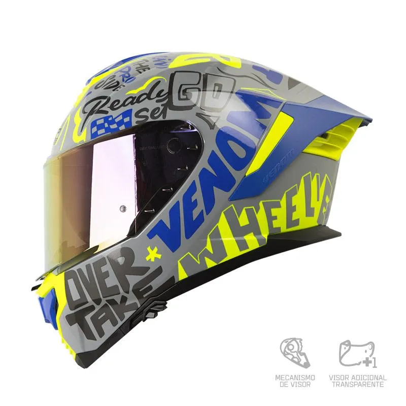 CASCO SHAFT PRO 609 VENOM BLOCK LETT GRIS AZUL BRILLANTE