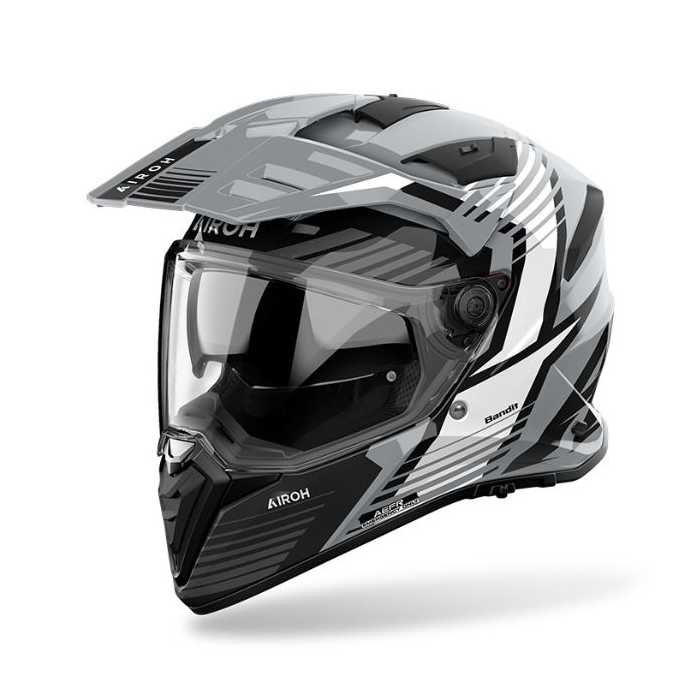 CASCO AIROH DUAL BANDIT SPICY GRIS BLANCO BRILLANTE