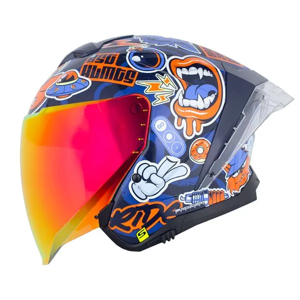 CASCO SHAFT 246 SP NEW STICKERS AZUL OSCURO NARANJA BRILLANTE